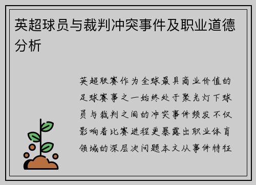 英超球员与裁判冲突事件及职业道德分析
