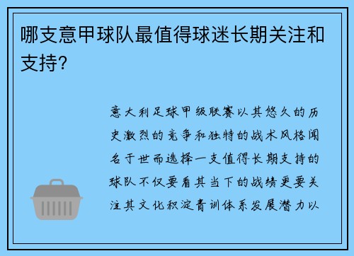 哪支意甲球队最值得球迷长期关注和支持？